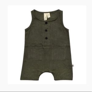 Kyte Baby, Linen Sleeveless Romper, Forest Green / 0-3 Month